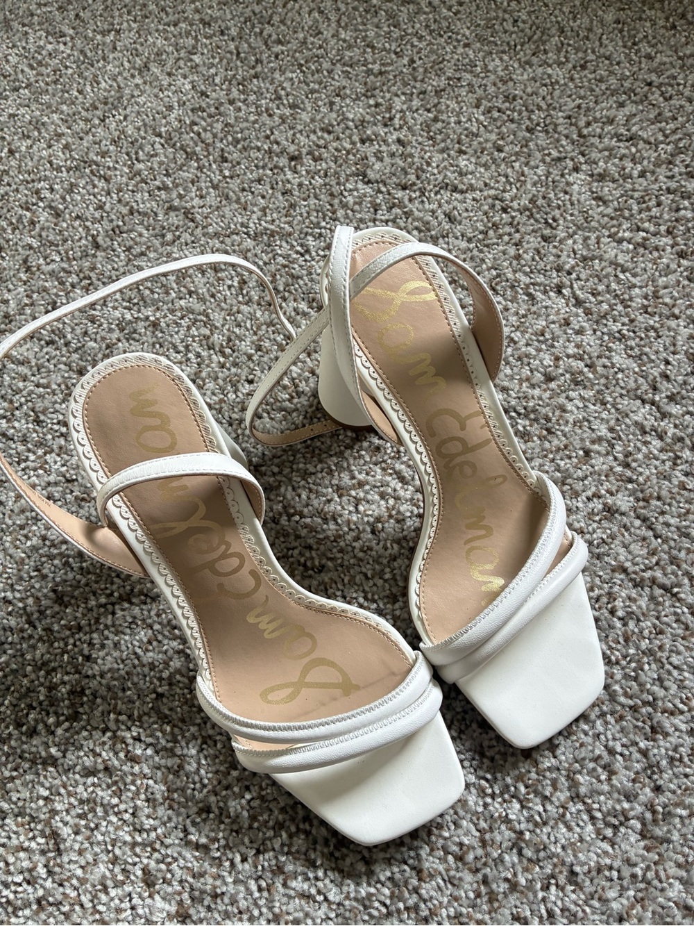 Sam Edelman Ivory Square-Toe Strappy Block Heels
